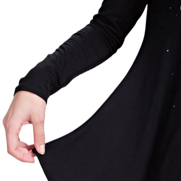 Vocal Black Sharkbite Hem Long Sleeve Tee Tunic Top with Bling Womens Small - Picture 7 of 10
